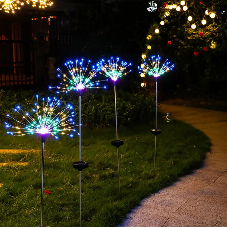 Lampu Taman LED Tenaga Surya Luar Ruangan Lampu Kembang Api Dandelion Lampu Dekorasi Rumput untuk Penerangan Lanskap Taman