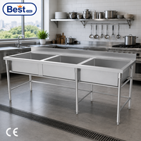 Évier de cuisine commercial en acier inoxydable à cuve simple, double ou 3 compartiments, sur pied