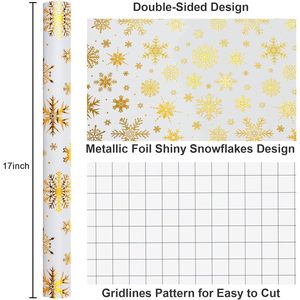 Christmas <b>Wrapping</b> <b>Paper</b> Gold <b>White</b> Snowflakes Roll 46.8 Square Feet Gift Craft Eco Friendly - Product Image 3