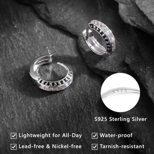 Hoop Stud <b>Earrings</b> <b>Men</b> Black <b>Silver</b> Zircon Cubic Trendy Iced S925 <b>Sterling</b> <b>Silver</b> Hypoallergenic Jewelry - Product Image 3