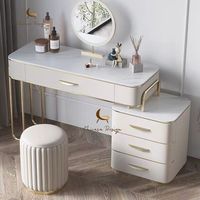 Table de toilette légère en pierre de luxe pour chambre à coucher Table de maquillage moderne et simple avec lampe et miroir