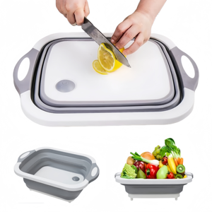 Planche à découper pliable multifonction 3-en-1 en plastique, panier de lavage et de rangement pour fruits et légumes avec trou de drainage pour la cuisine domestique - Product Image 1