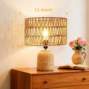Lámpara colgante de ratán, cilíndrica redonda, E27, pantalla grande para sala de estar, comedor, LED, fácil instalación - Product Image 3