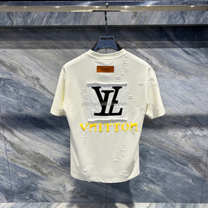 T-shirt da uomo di lusso in cotone a maniche corte, nuovo modello primavera estate, stile casual confortevole con ricamo e foro, peso 220 grammi - Product Image 2