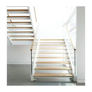 Modern Low Cost Straight Stairs With Frame Glass Railing Stairs