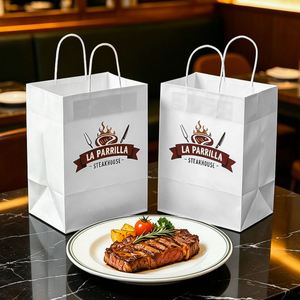 Sac en papier kraft pour restaurant, imprimé sur mesure, écologique, biodégradable, recyclable, pour emballages alimentaires à emporter (steak) - Product Image 1