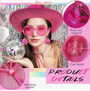 Disco Western cappello da <span class=keywords><strong>Cowboy</strong></span> con paillettes occhiali da sole a specchio accessorio perfetto per <span class=keywords><strong>abbigliamento</strong></span> uomo donna per feste di ruolo - Product Image 3