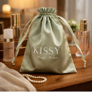 Pochette <span class=keywords><strong>en</strong></span> satin de <span class=keywords><strong>soie</strong></span> rose pâle luxueuse <span class=keywords><strong>avec</strong></span> cordon de serrage, logo personnalisé, ruban vert, sac cadeau pour bijoux, cosmétiques, organiseur de voyage - Product Image 2