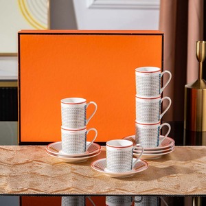 Refined High Quality Porcelain Coffee Cup And Saucer <b>Set</b> With Modern Rope Motif Service For Sophisticated Home Use And Gifting - Product Image 4