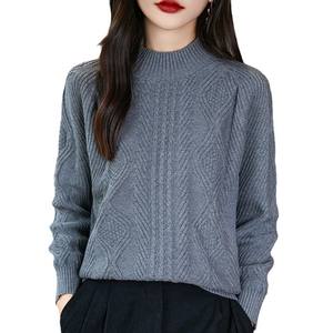 Suéter de punto grueso para mujer, cuello medio alto, estilo coreano, holgado, de algodón, para otoño e invierno, color liso - Product Image 3