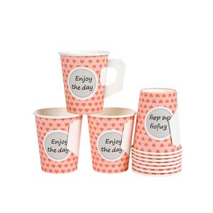 แก้วกาแฟกระดาษแบบใช้ครั้งเดียวขนาด 8 ออนซ์ ย่อยสลายได้ทางชีวภาพ สำหรับร้านอาหาร พร้อมหูจับ ป้องกันกลิ่น พิมพ์โลโก้ตามสั่ง ขายส่ง - Product Image 6