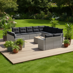 Grey Pe Rattan Garden <b>Sofa</b> <b>Set</b> Adjustable Feet Outdoor Furniture Contemporary Design High Density Foam Cushions - Product Image 2