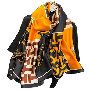 Nuevos Estilos de Moda, Pañuelos de Seda de Verano, Chales de Alta Calidad, Diseño Geométrico Naranja con Letras, Transpirables, para Mujer - Product Image 6