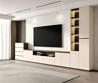 Meuble TV moderne de luxe personnalisé en mélamine avec étagère intégrée, armoire de rangement sur pied pour salon