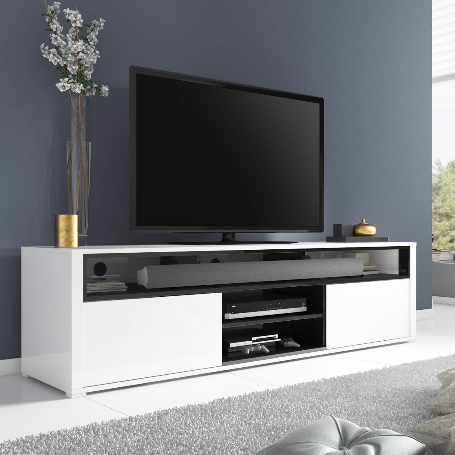New Design TV Unit Cabinets Modern TV Stand with Soundbar Shelf for Living Room Furniture