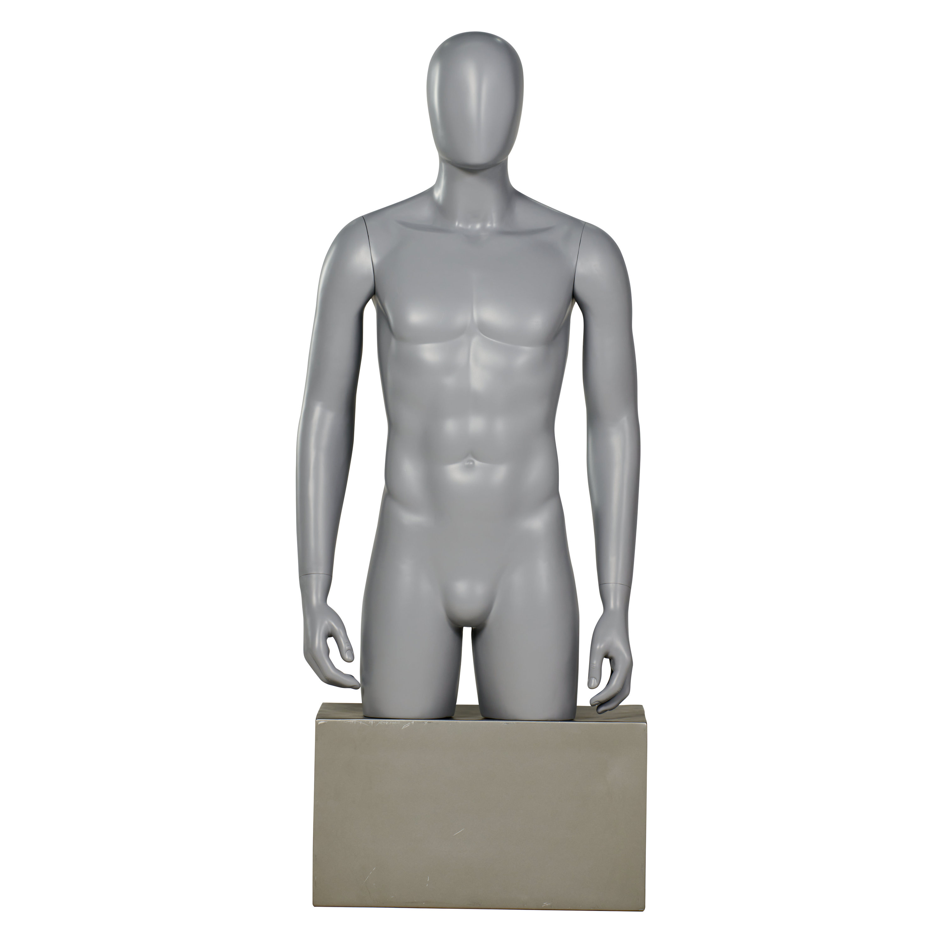 Displays2go Full-Body Male Mannequin - Faceless Fiberglass With Weighted Base, Calf & Heel Rod, Metallic Gray, 74" Tall