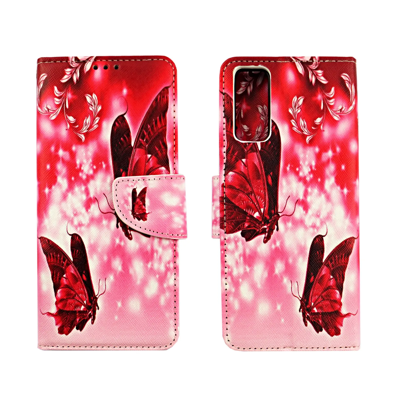 Factory Price Red Butterfly Double Folding Flip Cover Phone Case For Samsung A20S Android Phones Xiaomi 14 Pro Phone