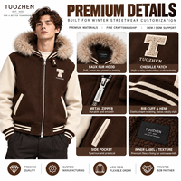 Blouson universitaire personnalisé pour homme, marron et crème, avec lettres en chenille et fourrure, style streetwear, fournisseur en gros pour marques