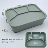 Boîte à lunch Bento portable en silicone à 4 compartiments allant au micro-ondes et anti-fuite pour les repas scolaires réutilisables pour les enfants