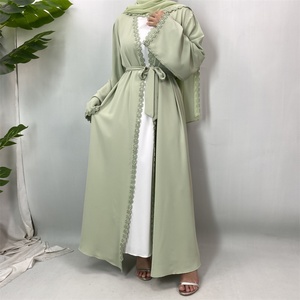 Elegant Modest Floral Lace Trim Nida Open Abaya Summer Wedding Fashion Soft Chiffon Hijab Included (14820) - Product Image 5
