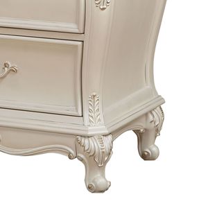 Table de chevet à 2 tiroirs en bois massif DB au design minimaliste moderne blanc perle avec pieds Queen Anne pour chambre ou salon - Product Image 4
