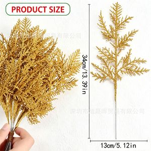 Artificial Pine Branch <b>Glitter</b> Decoration Silver Gold <b>Red</b> Plastic Christmas Home Party Decor Single Branch - Product Image 3