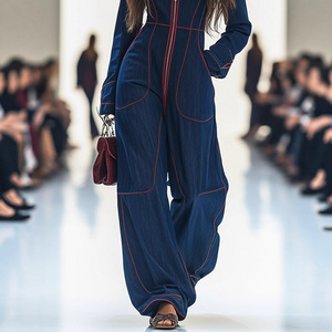 BR6044 <span class=keywords><strong>Tuta</strong></span> Aderente con Scollo a V Casual <span class=keywords><strong>Taglie</strong></span> <span class=keywords><strong>Forti</strong></span> da <span class=keywords><strong>Donna</strong></span> in Tinta Unita Streetwear in Poliestere - Product Image 2