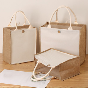 Bolsa de Lona Laminada con Logotipo Impreso Personalizado, Bolsa de Yute para Compras con Botón - Product Image 2