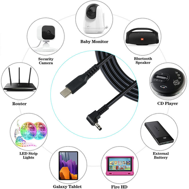PD USB C to DC Barrel Jack Power Cable 5.5x2.1mm 5V-20V Adjustable Step up Converter Charging for Notebook