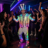 Costume Cyberpunk LED Lumineux RGB avec Chapeau Haut-de-forme, Armure Robotique Futuriste pour Festival de Musique Électronique et Soirée Rave