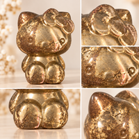 Figurine d'animal en pierre de pyrite KT Cat, sculptée, mignonne, polie, pour décoration intérieure, cadeau pour présentoir d'étagère