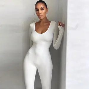 2021 New Arrivals Autumn Solid Stretchy Bodycon Rompers Womens Jumpsuit Polyester&Spandex Women One Piece Jumpsuits