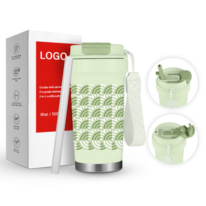 Nóng uống 2 trong 1 nắp tùy chọn 400ml thép không gỉ đôi Tường Cách Nhiệt nóng uống cốc cà phê cho Rơm & lật nắp - Product Image 4