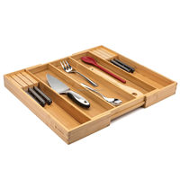 Organisateur de tiroir de cuisine extensible sous le bureau Argenterie en bambou et bloc à couteaux pour le stockage des aliments et des épices