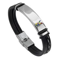 Bracelet en cuir classique personnalisé et écologique, à thème autisme, avec ruban coloré, en acier inoxydable, promotionnel