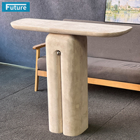 Table console en travertin blanc beige poli style Wabi-sabi pour l'entrée, le salon, les villas, les hôtels, les maisons de luxe