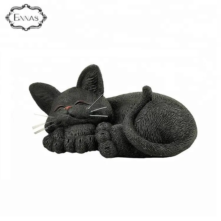 Polyresin whole sleeping black cat for home decorations