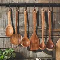 Ensemble d'ustensiles de cuisine en bois essentiels au design moderne, cuillère en acier inoxydable comprenant des fourchettes, éplucheur à fromage pour la cuisine