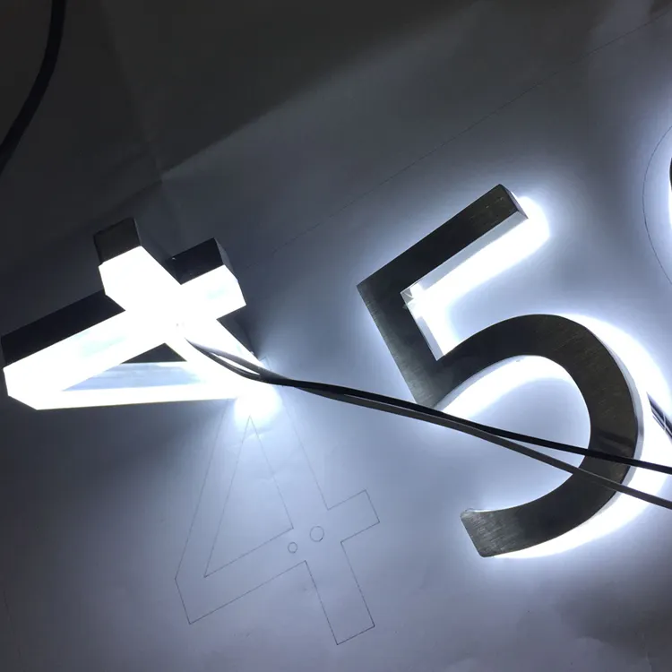 Custom Geborsteld Roestvrij Staal Bewegwijzering 3D Led Licht Nummer Letters Tekenen Back Lit Borden Voor Huis Nummer