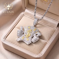 Pendentif de luxe personnalisé pour homme, bicolore, en argent 925 plaqué or 18 carats, avec billet de banque dollar américain entièrement serti de moissanite