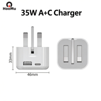 Adaptador de Corriente Eléctrico USB-C con Enchufe del Reino Unido, 35W PD 3.0 QC2.0, Protección OCP, Cable Retráctil para Laptop, Reloj Inteligente y Auriculares