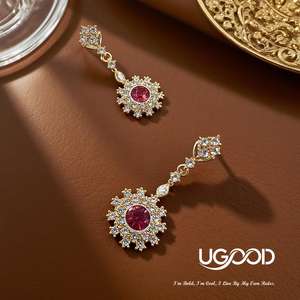 ชุดเครื่องประดับธุรกิจสุดชิค Ugood ทองเหลืองและเพทายมีรูปแบบที่สำคัญต่างหูสร้อยคอแหวนสำหรับทำงาน - Product Image 2