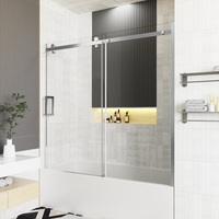 Système de porte de douche coulissante en verre sans cadre ALD Factory Direct, kit de porte coulissante simple avec réglage facile et fonction de fermeture douce