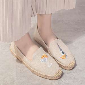 Espadrilles brodées tendance pour femme, en lin beige, semelle en jute, mocassins décontractés polyvalents, chaussures de vacances en bord de mer - Product Image 2