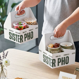 Poignées en carton personnalisées imprimées et recyclables pour 4 gobelets à emporter – Idéales pour les cafés et les gobelets à emporter - Product Image 2