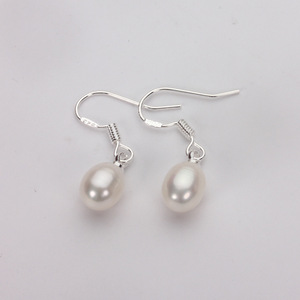 Silvertone blanco rosa cultivado arroz de agua dulce natural perla pendiente gota de agua gancho para la oreja S925 pendientes de moda de plata esterlina - Product Image 6