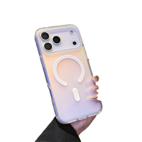 Coque de luxe antichoc à design dégradé pour 17 Pro Max avec support de téléphone, coque magnétique colorée effet caméléon