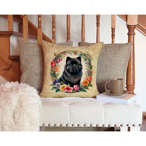 Coussin décoratif noir Chow Chow et fleurs - Product Image 5