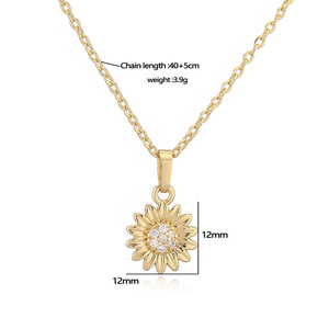 फ्रेंच विंटेज कॉपर-सेट ज़िरकोनिया सूरजमुखी पेलेंट हार - Product Image 5