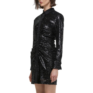 Custom Black Sequin Button-Up Dress <strong>for</strong> <strong>Women</strong> <strong>70s</strong> Disco Party Style Casual Beaded Sequins Covered Shirt Dress - Product Image 5
